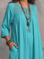 Vintage Elegant Cotton-Linen Cut-Out Lace Paneling Dress