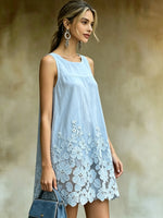 Women's Light Blue Cutout Floral Lace Sleeveless Dress