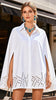 Elegant White Cape-Sleeve Button-Down Tunic Dress