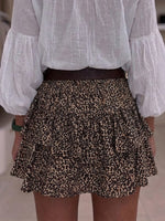 Western-style leopard print ruffled mini skirt