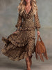 Bohemian Chiffon Leopard Print Ruffled Tiered Maxi Dress