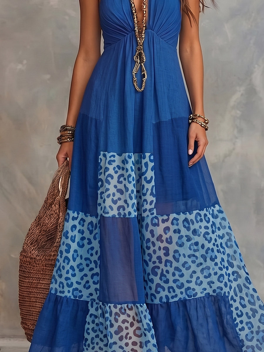 Vintage Art Comfortable Summer Fabrics Patchwork Chiffon Dress