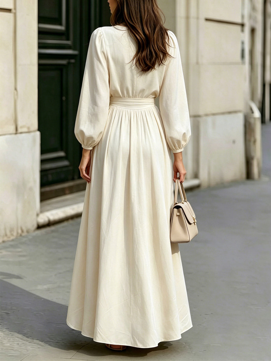 Women's Retro Art Casual Stylish V-collar Long Sleeve Maxi Dress