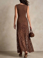 Elegant Sleeveless Slim-fit Dress With Embroidered Lace Paneling