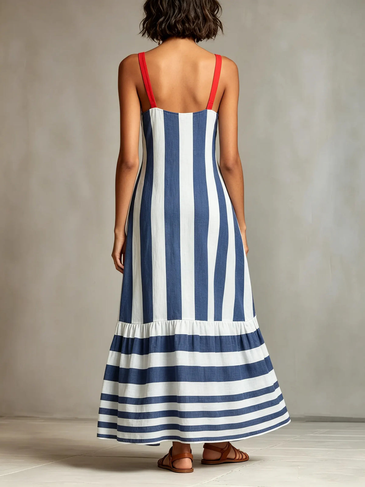 Women's Striped Contrast-Trim Spaghetti Strap Maxi Dress