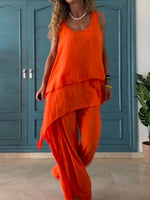 Casual Two-piece Set Featuring A Sleeveless Drop-shoulder Top And Trousers.