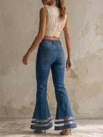 Stylish Casual Patchwork Chiffon And Denim Flare Pants