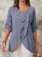 Elegant Ruffled Asymmetrical Tunic & Roll-Tab Sleeve Top