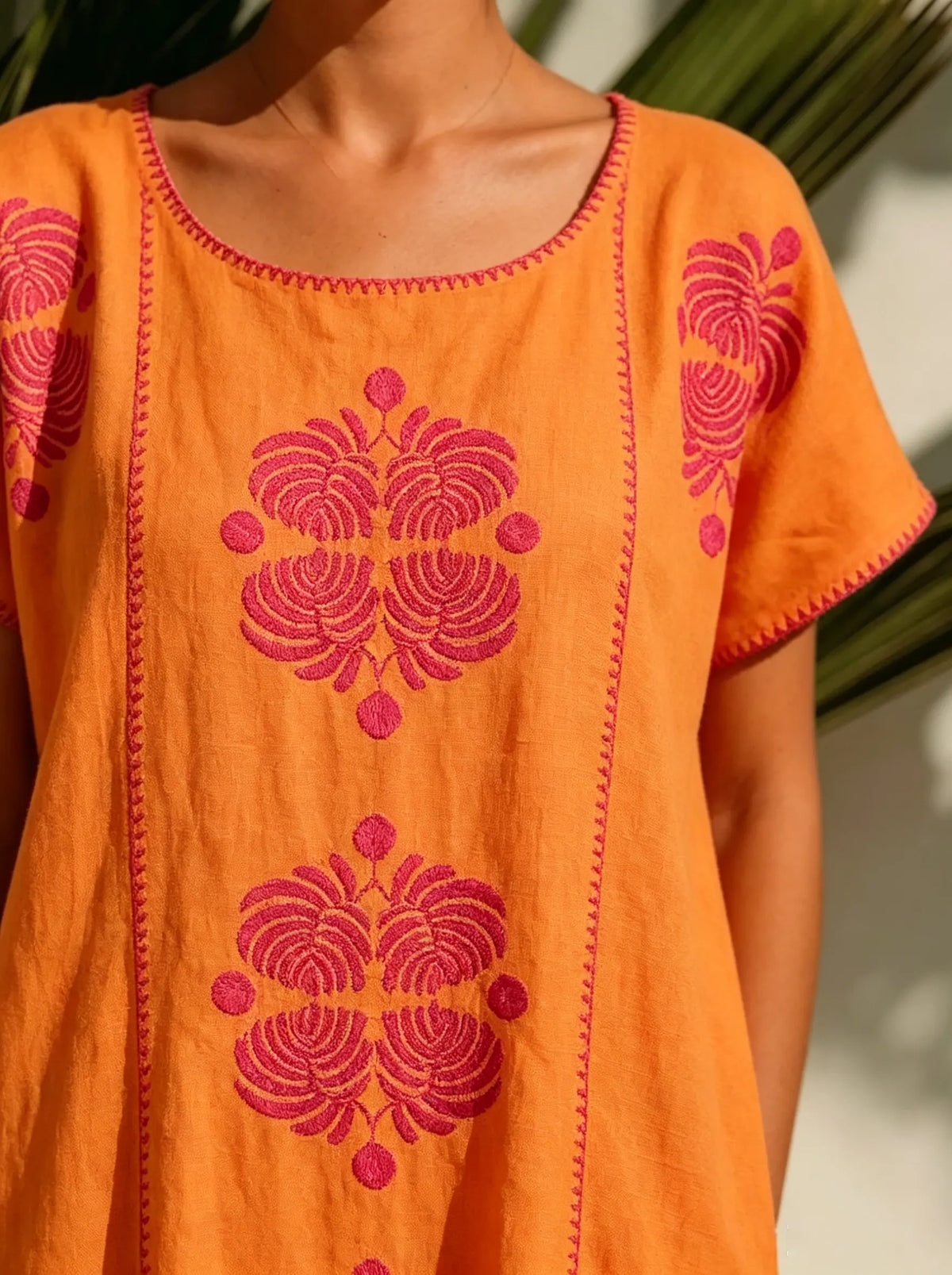 Women's Orange Ethnic Print Maxi Dress