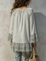 Women's Solid-Color Lace Flare-Sleeve Loose Long Top