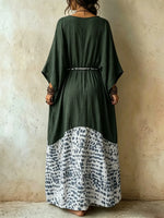 Women's Spliced Spot Leopard Print V Neck Loose Vacation Maxi Dress