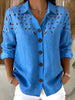 Blue Cut-out Lace Cotton-linen Shirt