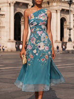 Elegant Vacation Party Floral Off-shoulder Midi Dress