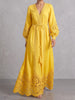 Radiant Yellow V-Neck Macramé Lace Linen Maxi Dress