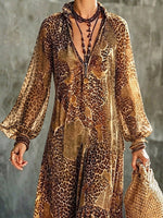 Retro Leopard Loose Chic Art Casual Long Sleeve Chiffon Dress