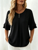 Loose-fit, Slimming Short-sleeved Shirt With Double-layer Ruffles