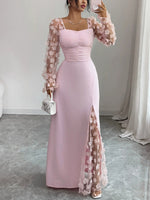 Women's Elegant Floral Lace Patchwork Art Casual Long Dress