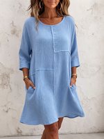 Cozy Relaxed-fit Baby Blue Cotton Dress