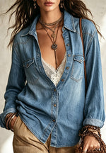 Retro Denim Loose Art Casual Lapel Long Sleeve Shirt
