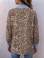 Relaxed-fit Casual Denim Shirt With Leopard-print Panels