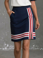 Womens Quarter Zip Striped Short Sleeve Top & Pocket Skirt Sporty Two Piece Set