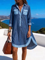 Resort-Ready Two-Tone Denim Tunic Dress
