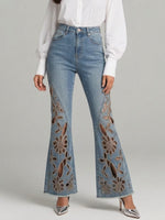 Bohemian Embroidered Rhinestone Flared Jeans