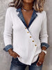 Chic Denim-Trimmed Asymmetrical Ribbed Knit Top