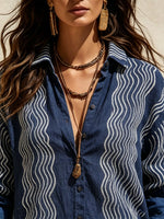 Women's Wavy Stripe Button-Down Shirt Dress