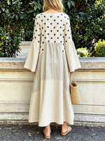 Women's Polka Dot Loose Art Casual Long Sleeve Cotton Linen Dress