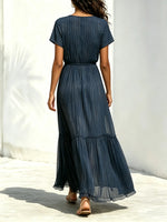 Women's Sparkly Stripe Tiered Pleated Maxi Dress
