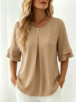 Loose-fit, Slimming Short-sleeved Shirt With Double-layer Ruffles
