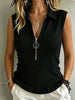 Women’s Collared Ring Half Zip Ribbed Sleeveless Polo Tank Top