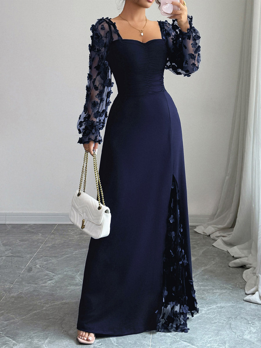 Women's Elegant Floral Lace Patchwork Art Casual Long Dress