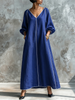 Minimalist Elegant Cotton-linen Lantern-sleeve Dress With Piping Detail