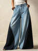 Contemporary Two-Tone Denim Wide-Leg Pants