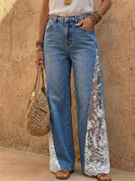 Women's Lace Side-Panel Wide-Leg Jeans