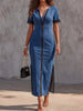 Vintage Art Comfortable Fabrics Hollowed Out Lace Patchwork Denim Dress