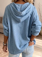Casual Oversized Denim Drawstring Hoodie Pullover