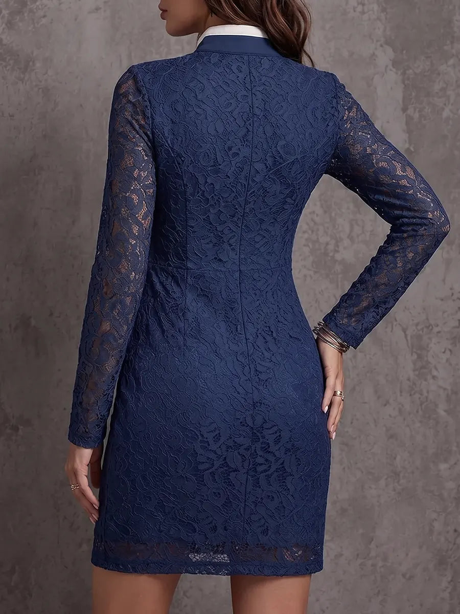 Sporty-Chic Navy Lace Half-Zip Utility Mini Dress
