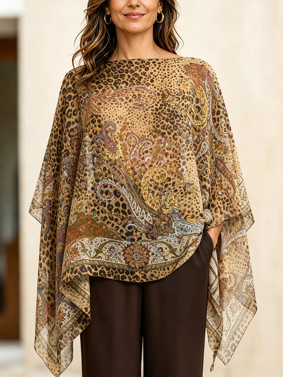 Women's Vintage Leopard Poncho Blouse
