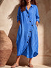 Effortless Asymmetrical Placket Button-down Linen Tunic Dress