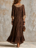 Women's Bohemian Floral Lace Ruffle Maxi Dress