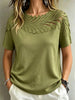 Women’s Feather Cutwork Lace Shoulder Short Sleeve Soft Knit Tee