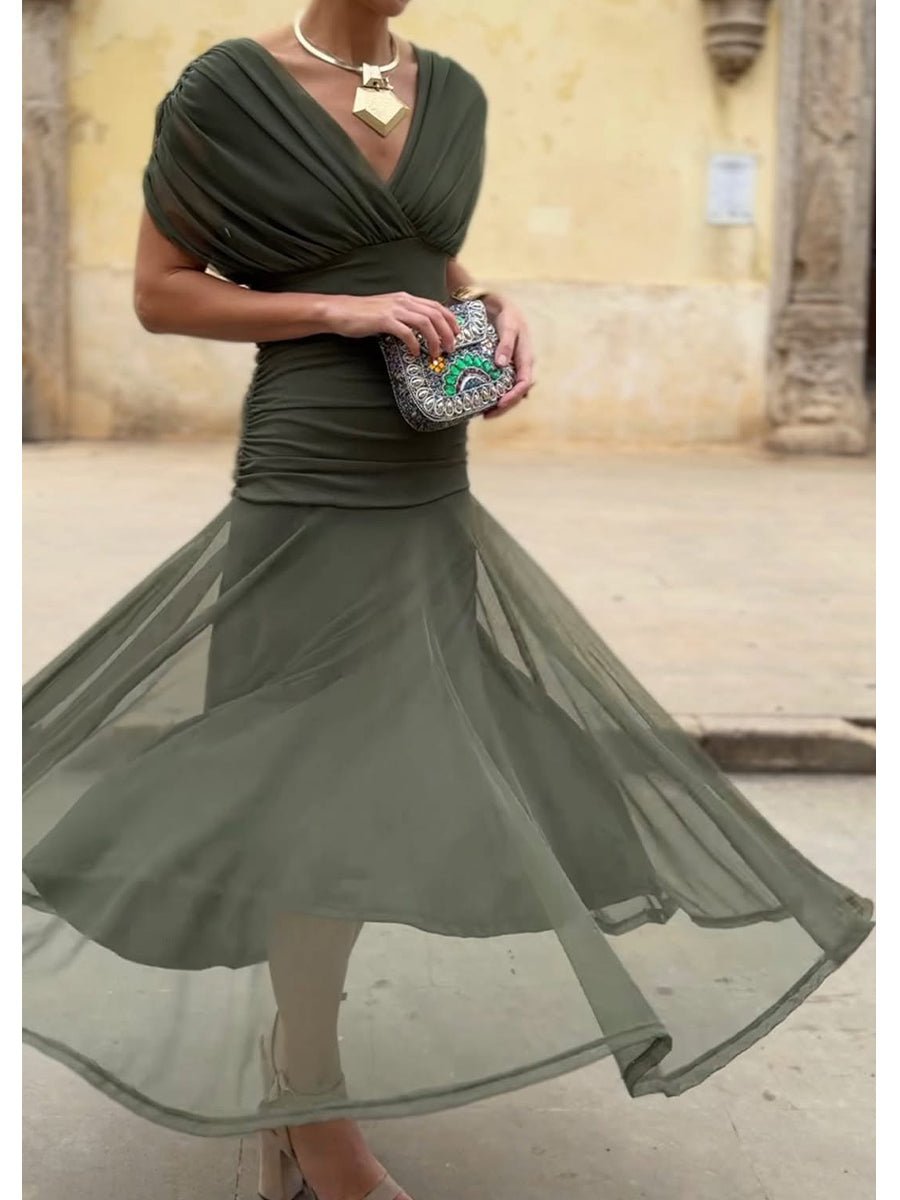 Elegant Stretch Mesh Fitted Ruched Dress