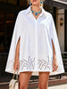 Elegant White Cape-Sleeve Button-Down Tunic Dress