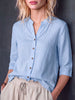 Women's Solid Color V-neck 3/4 Sleeve Casual Loose Cotton-linen Shirt