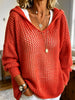 Women’s Oversized Open Mesh Knit Drawstring Hooded Sweater Top