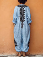 Boho-Chic V-Neck Harem Linen Jumpsuit