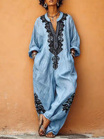 Boho-Chic V-Neck Harem Linen Jumpsuit